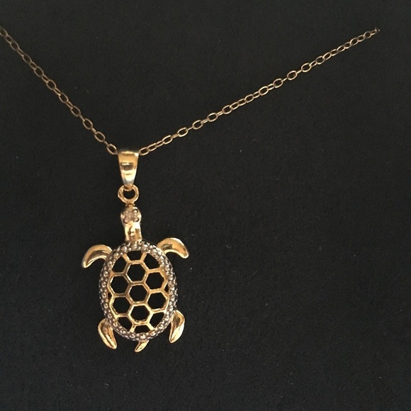 JTV Jewelry - Gold Diamond Accent Turtle Pendant Necklace